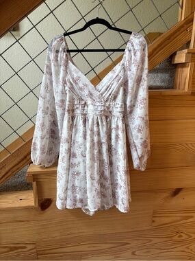 Altar'd State Dusty Rose Floral V-Neck Long Sleeve Mini Dress